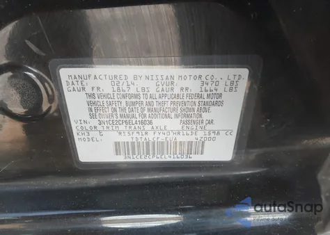 2014 Nissan Versa Note S (Sr) z USA, uszkodzony, nr VIN 3N1CE2CP6EL416036